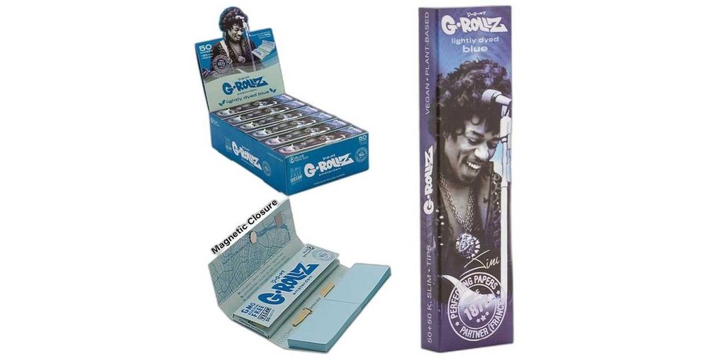G-Rollz | 'Blue Spark' Unbleached - 50 KS Slim Papers + Tips