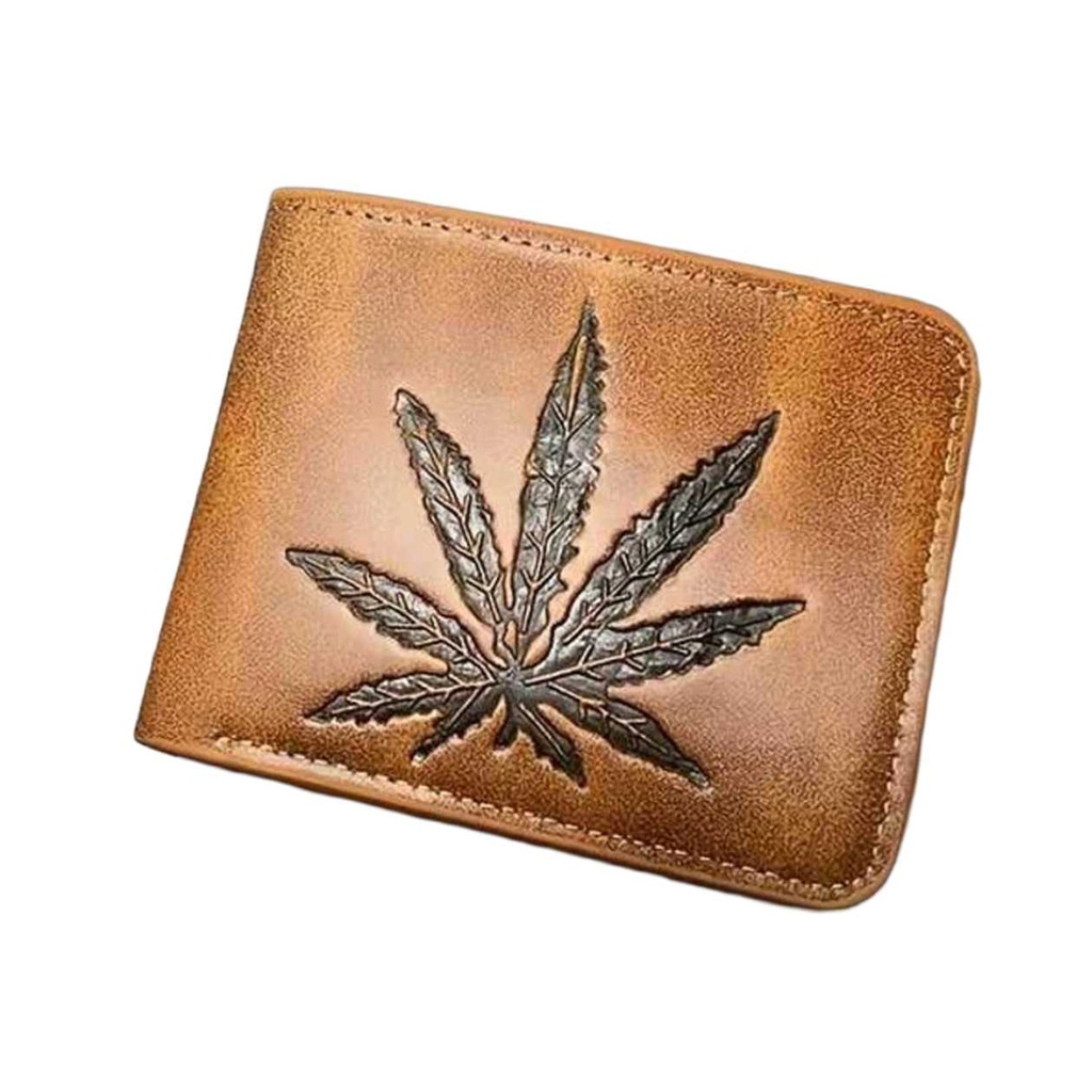 LIGHT BROWN WALLET WITH WEED LEAF FOR MEN