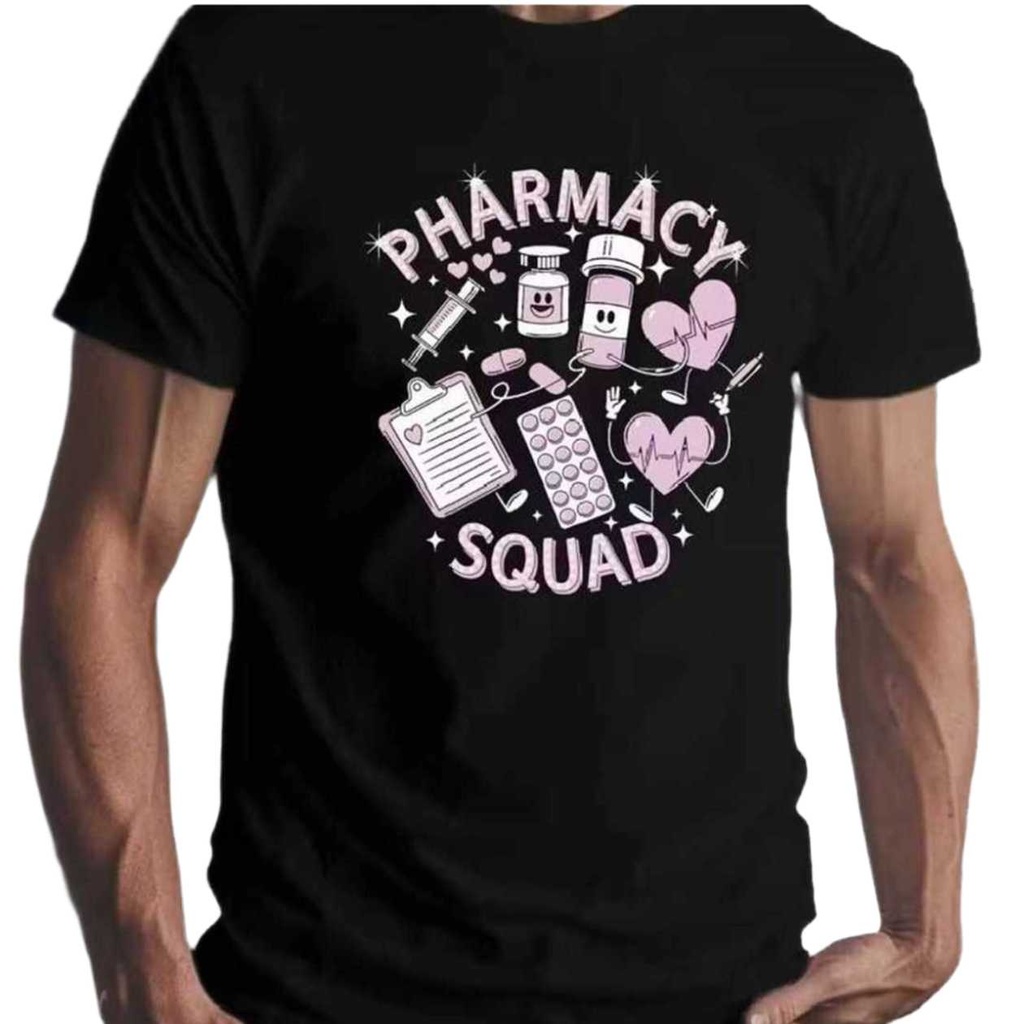 PHARMACY SQUAD' BLACK GRAPHIC T-SHIRT (SIZE M)
