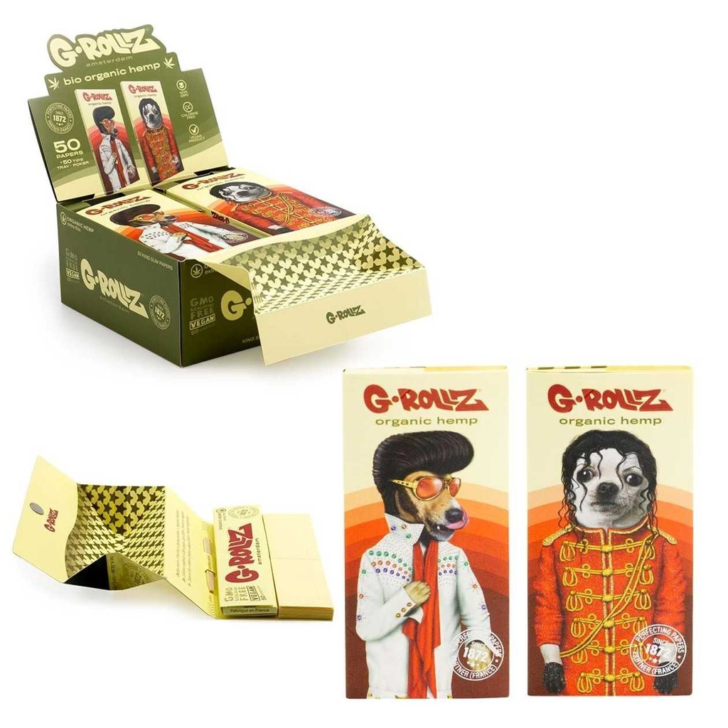 G-Rollz | 'Vegas Pop' - Organic Hemp Extra Thin - 50 KS Slim Papers + Tips & Tray