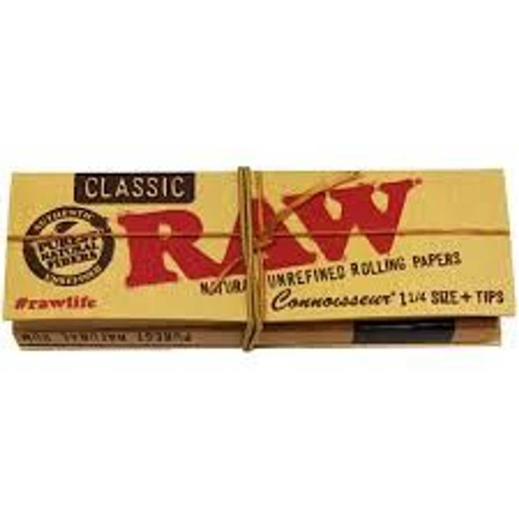 RAW CONNOISSEUR 1 1/4 KING SIZE ROLLING PAPERS + TIPS