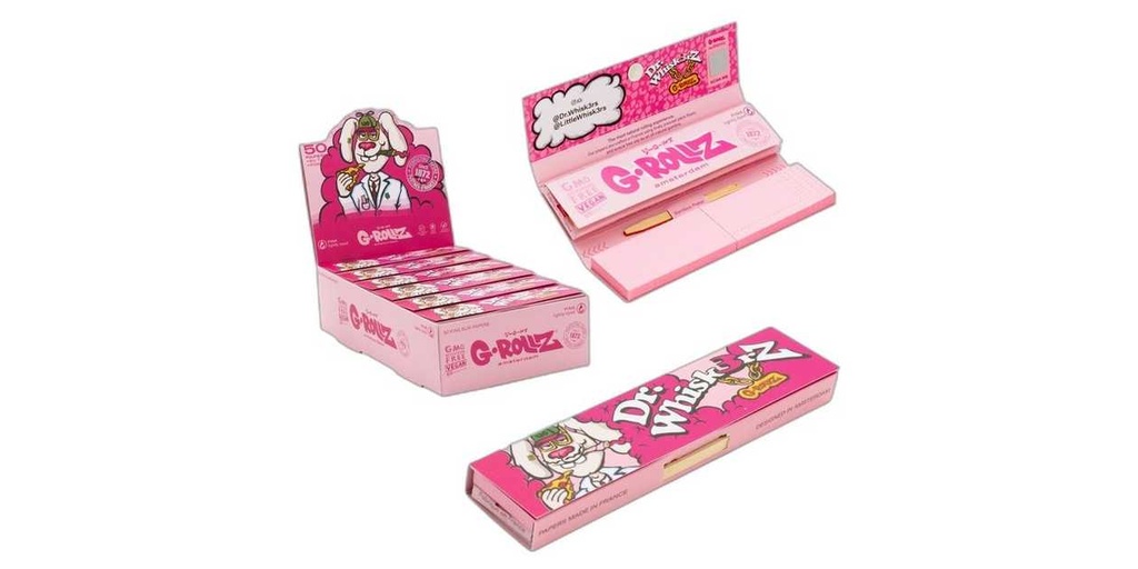 G-Rollz | 'Dr. Whiskerz' Lightly Dyed Pink - 50 KS Slim Papers + Tips