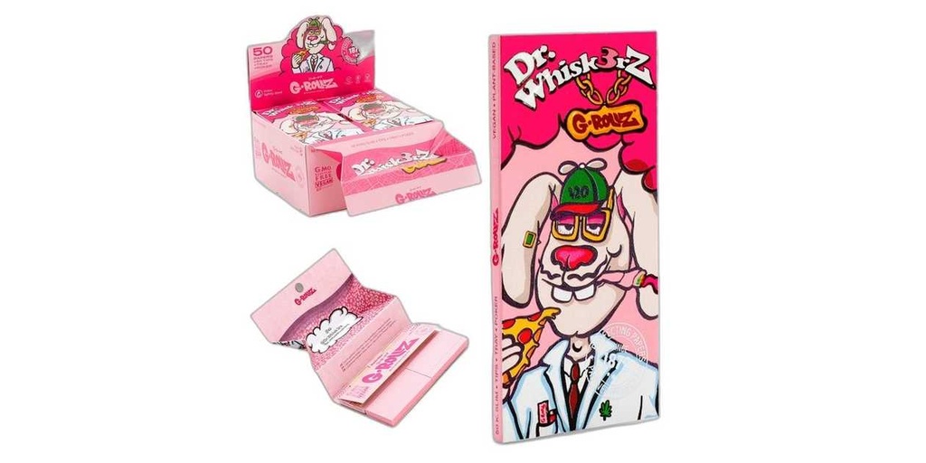 G-Rollz | 'Dr. Whiskerz' Lightly Dyed Pink - 50 KS Slim Papers + Tips & Tray