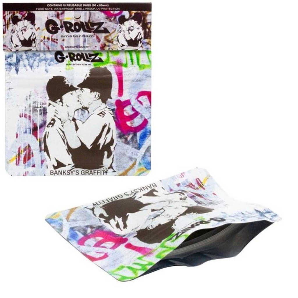 G-ROLLZ | BANKSY'S GRAFFITI 'COP ON COP' 90X80MM SMELLPROOF BAGS