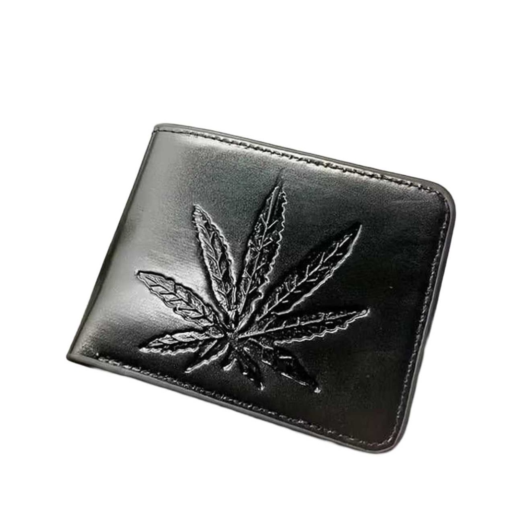 BLACK WALLET WITH WEED LEAF FOR MEN