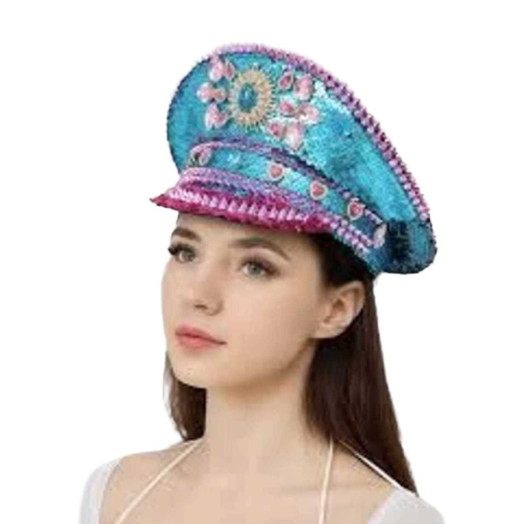 BLUE RHINESTONE CAPTAIN HAT