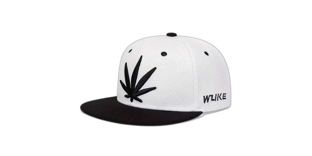 Black & White Cap with Black Leaf Design