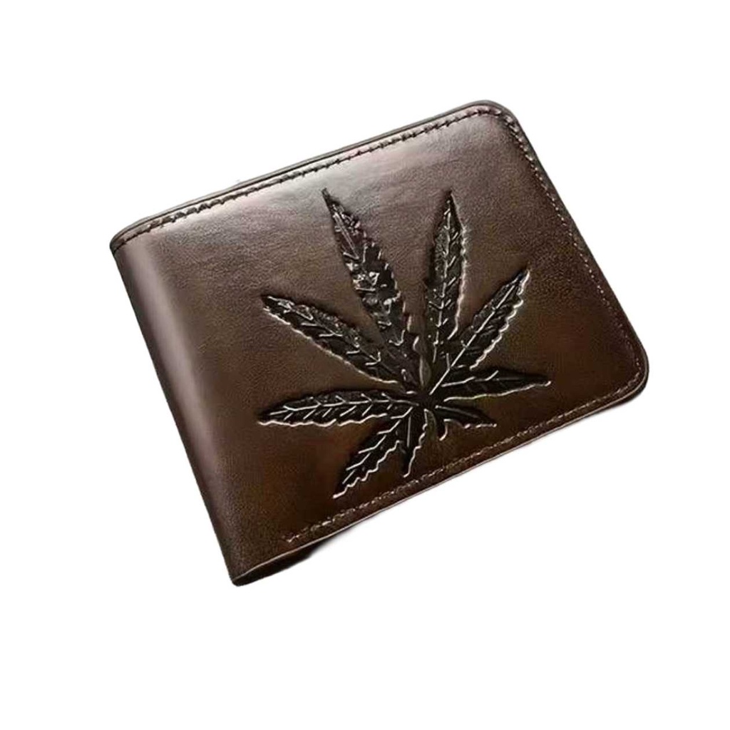 DARK BROWN WALLET WITH WEED LEAF FOR MEN