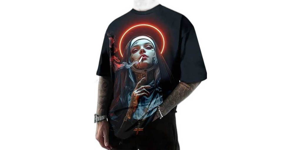 HALO NUN BLACK GRAPHIC T-SHIRT (SIZE L)