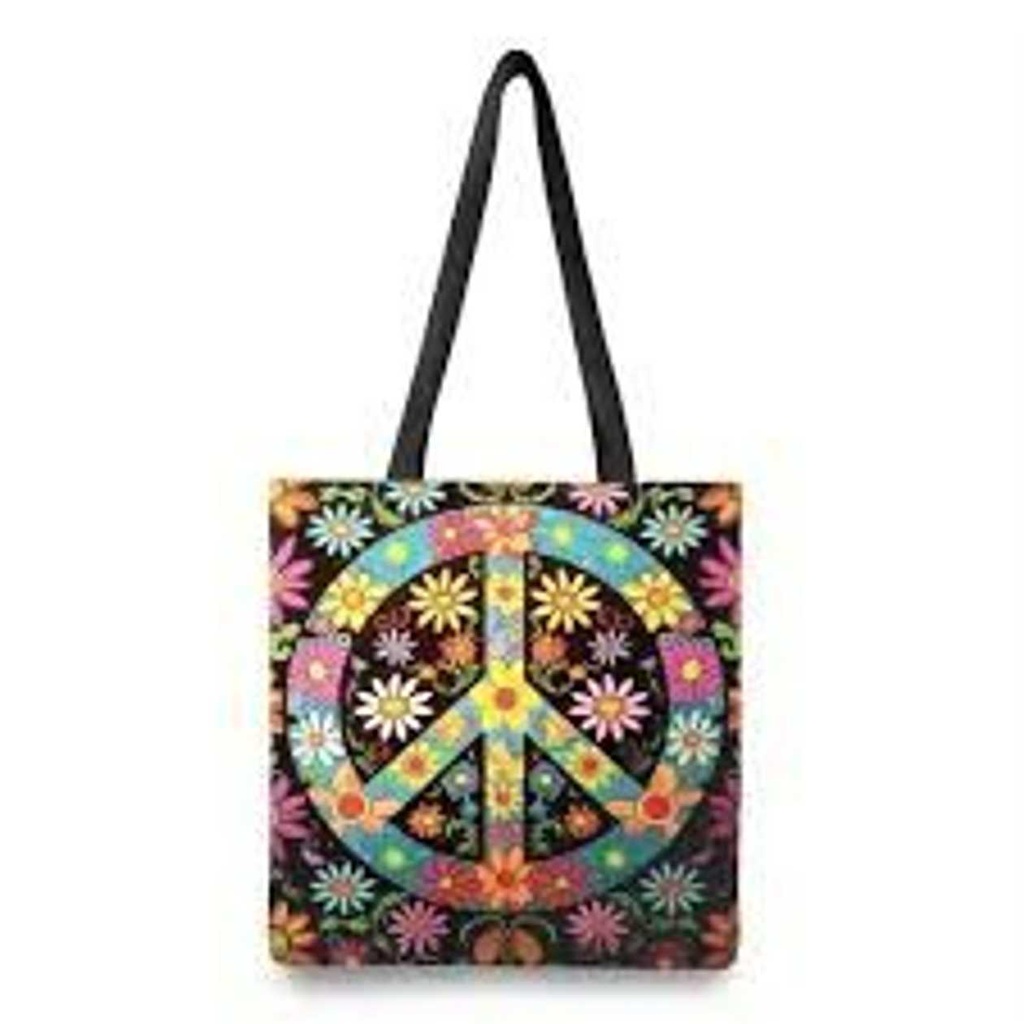 HIPPIE PEACE SYMBOL TOTE BAG