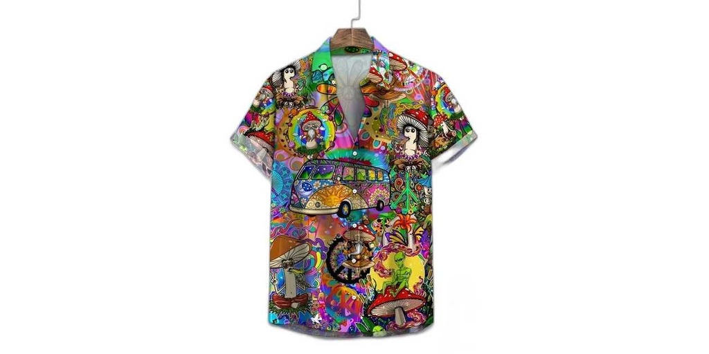 HIPPIE PRINT COLOURFUL HAWAIIAN SHIRT (SIZE M)