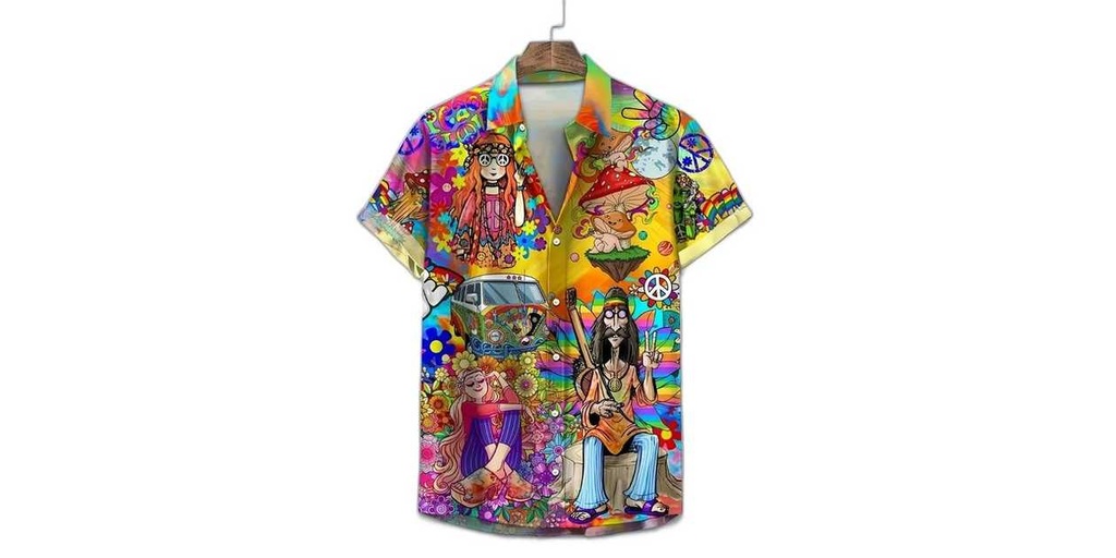 HIPPIE PRINT COLOURFUL PSYCHEDELIC SHIRT (SIZE M)