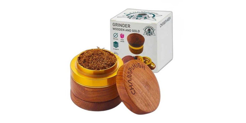 Champ High Wooden Metal Gold Grinder 4 Parts - 60mm