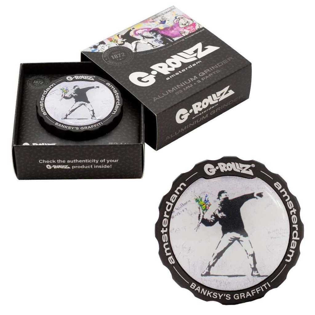 BANKSY GRAFFITI 'FLOWER THROWER' 3PART GRINDER 53MM (G-ROLLZ)