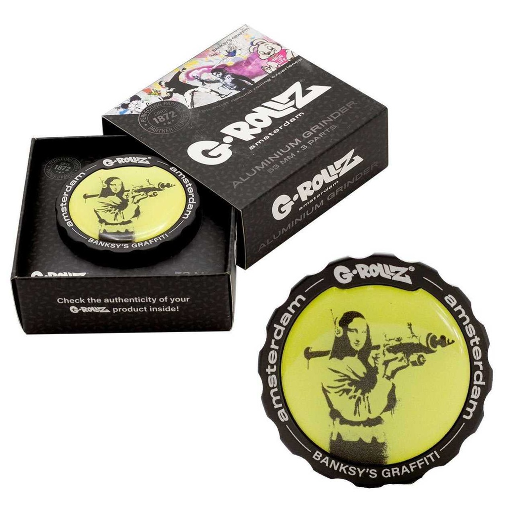 BANKSY GRAFFITI 'MONA LAUNCHER' 3PART GRINDER 53MM (G-ROLLZ)