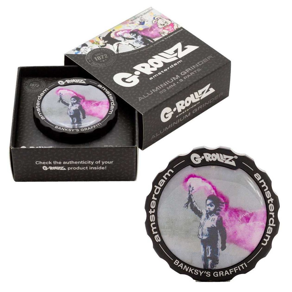 BANKSY GRAFFITI 'TORCH BOY' 3PART GRINDER 53MM (G-ROLLZ)
