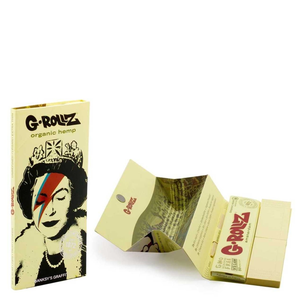 G-Rollz - Banksy's Graffiti Queen Organic Hemp - 50 KS Slim Papers + Tips & Tray