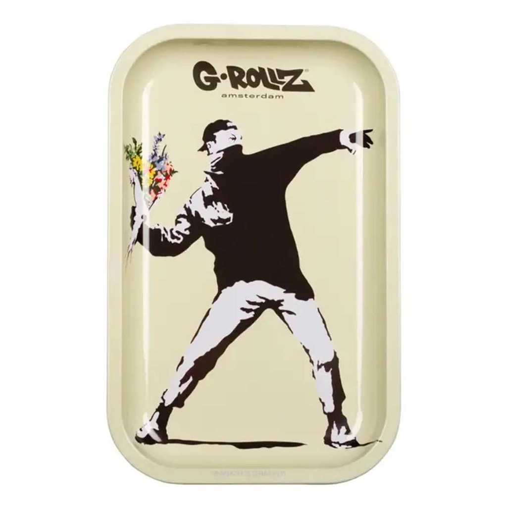 G-Rollz Bansky Graffiti 'Flower Thrower' Yellow Rolling Tray 17.5 x 27.5 cm