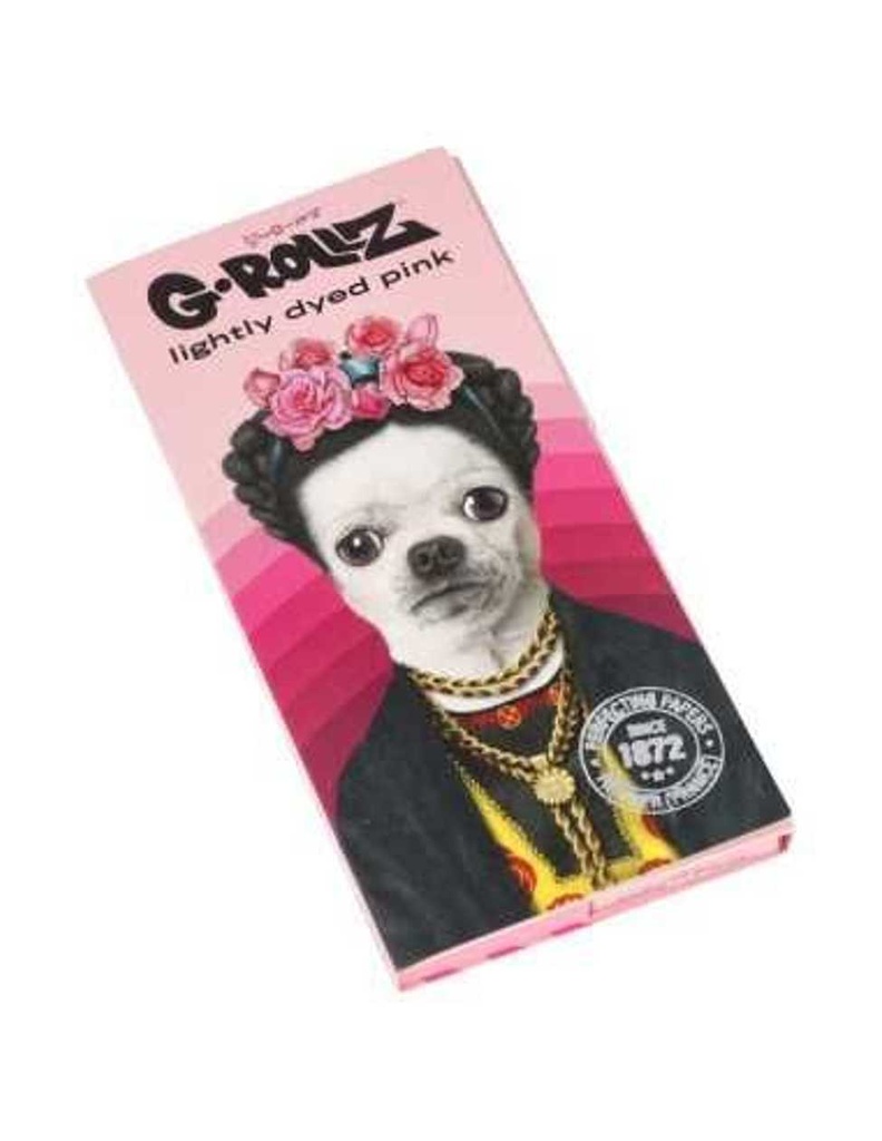 G-Rollz Lightly Dyed Pink – Frida Dog Edition - - 50 KS Slim Papers + Tips & Tray