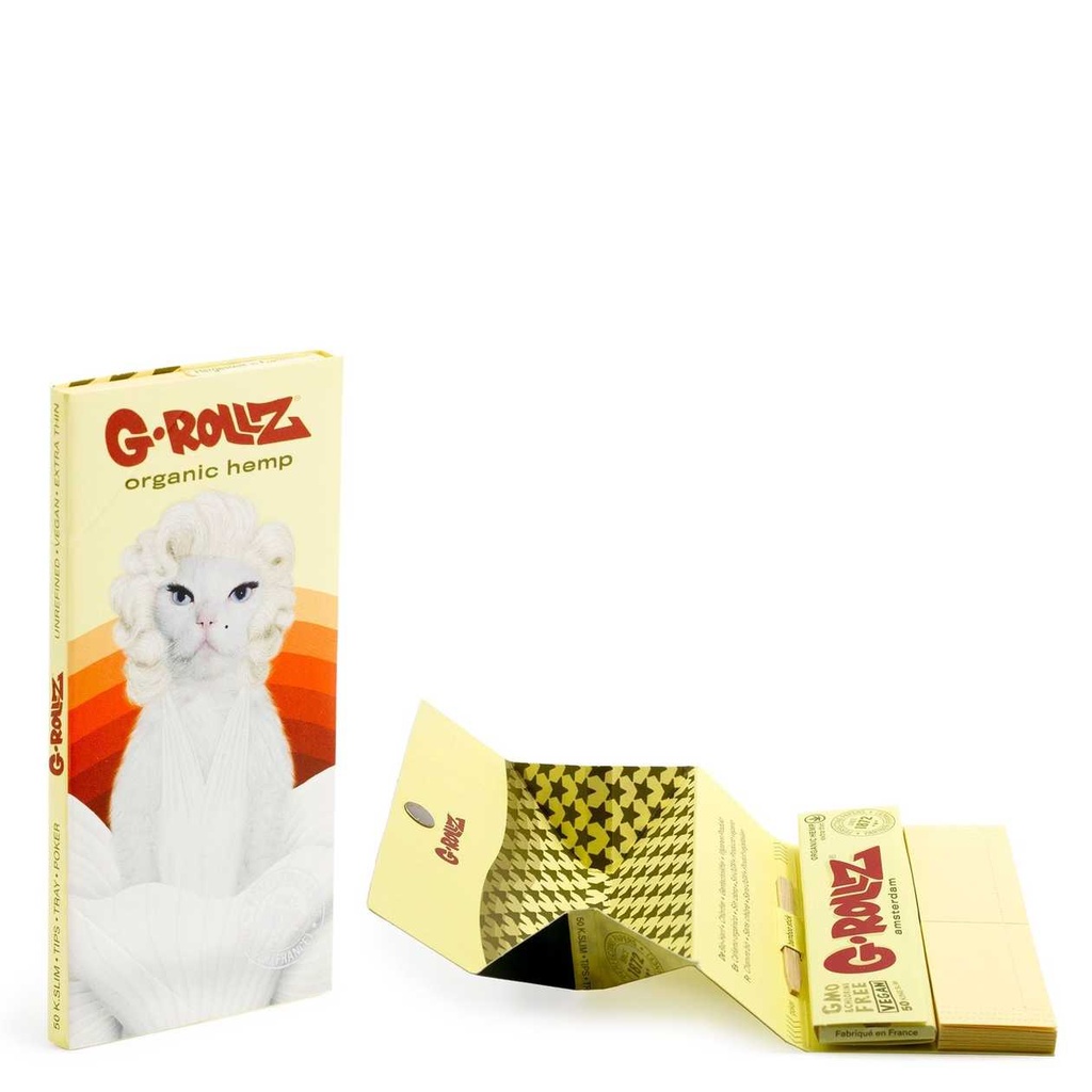 G-Rollz | 'Diamond T' Cat- Organic Hemp Extra Thin - 50 KS Slim Papers + Tips & Tray