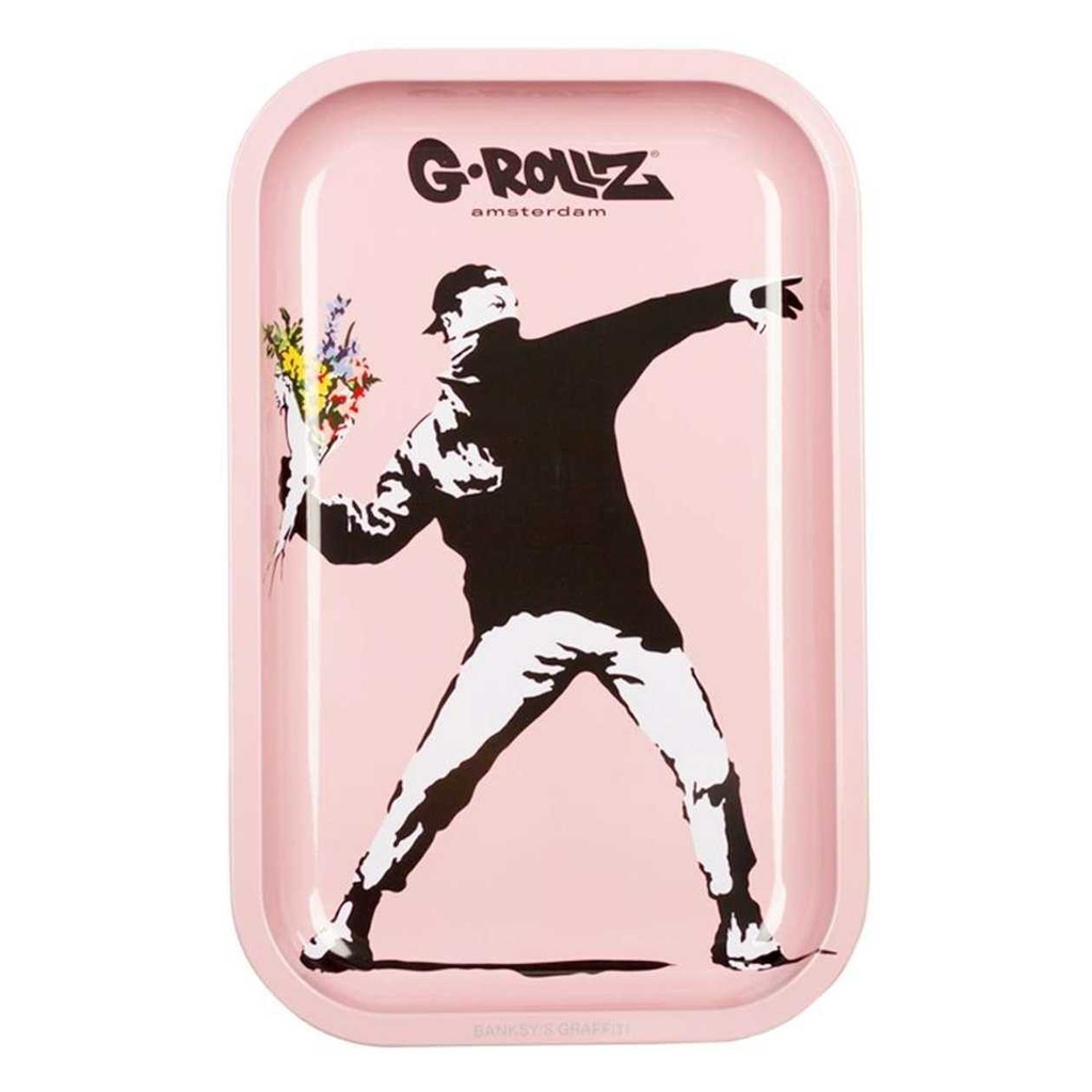 G-Rollz | Banksy's Graffiti 'Flower Thrower Pink' Medium Tray 17.5 x 27.5 cm
