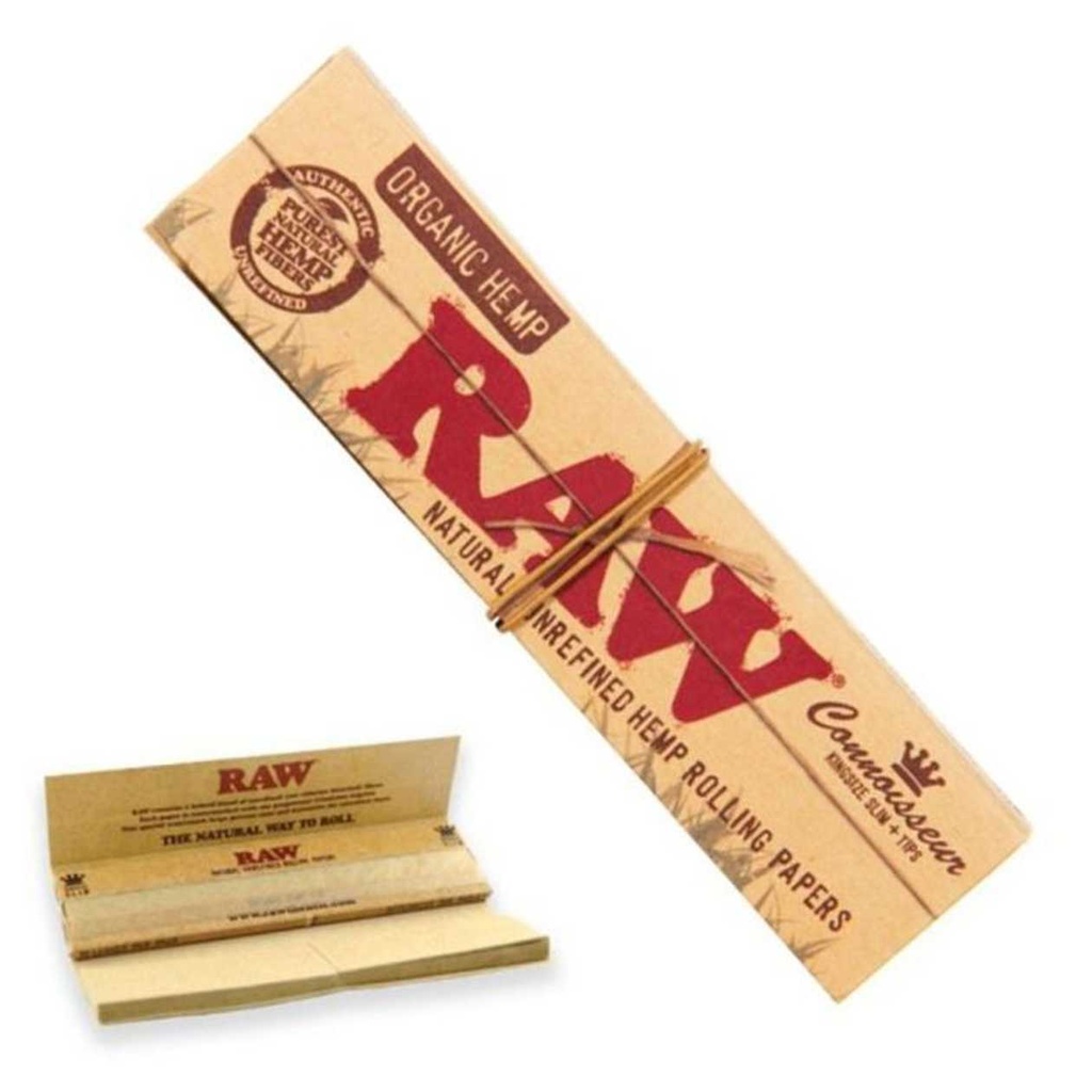 RAW CONNOISSEUR ORGANIC HEMP KING SIZE SLIM ROLLING PAPERS + TIPS