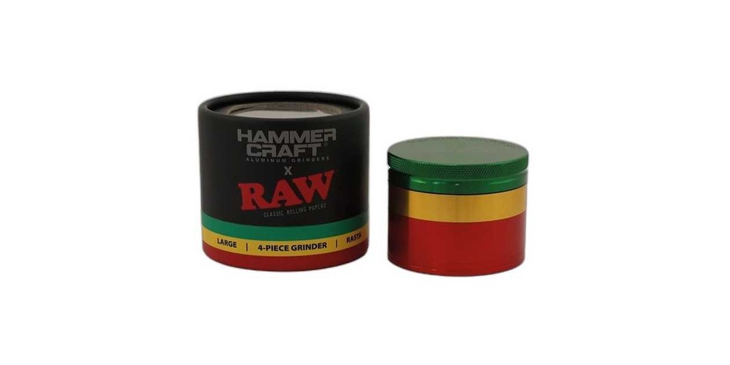 RAW Hammer Craft Large Aluminium Grinder Rasta 4 Parts - 60mm