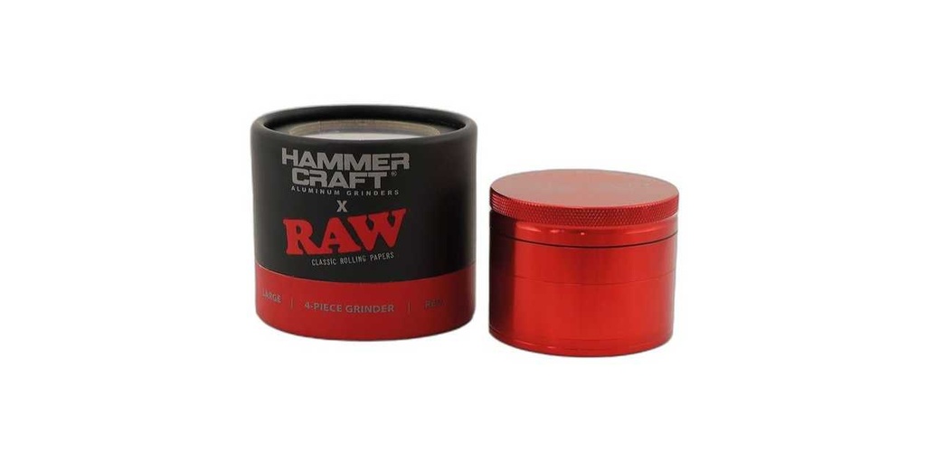 RAW Hammer Craft Large Aluminium Grinder Red 4 Parts - 60mm